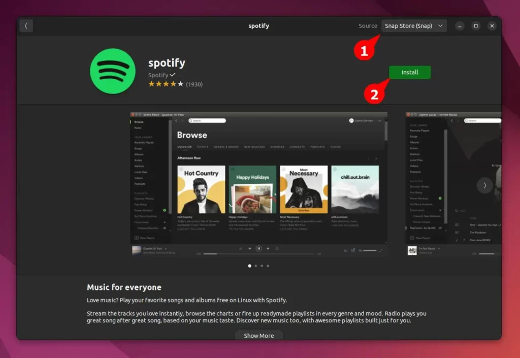 Installing spotify from the software center