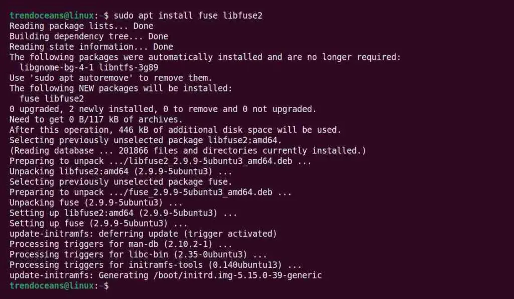 Installing the fuse and libfuse2 packages on your Debian-based distributions