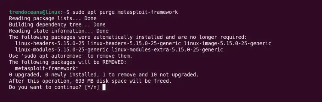 Removing Metasploit Framework from the command line using the APT package manager