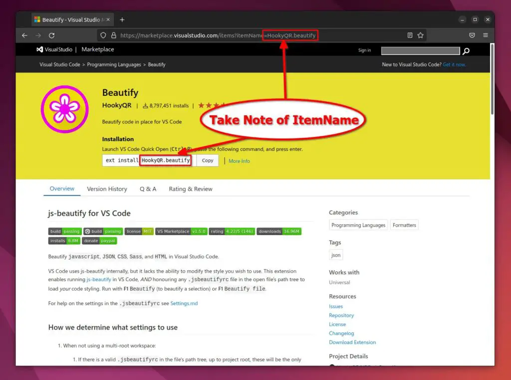 Take Note of ItemName on Visual Studio Code Marketplace