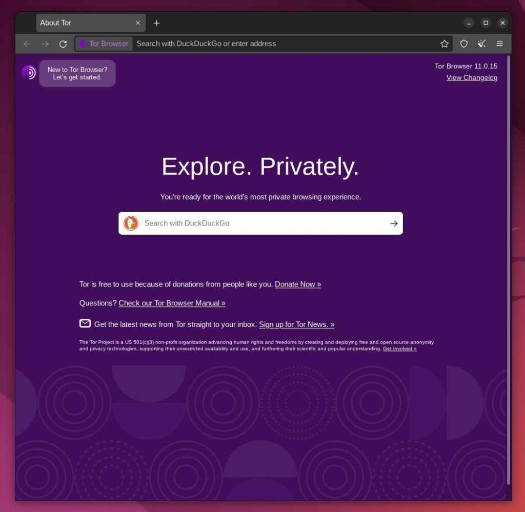 Tor Browser Home Screen