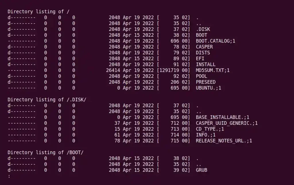 View the content of the ISO image file