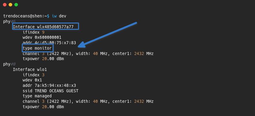 Wi-fi adapter change from managed into monitor