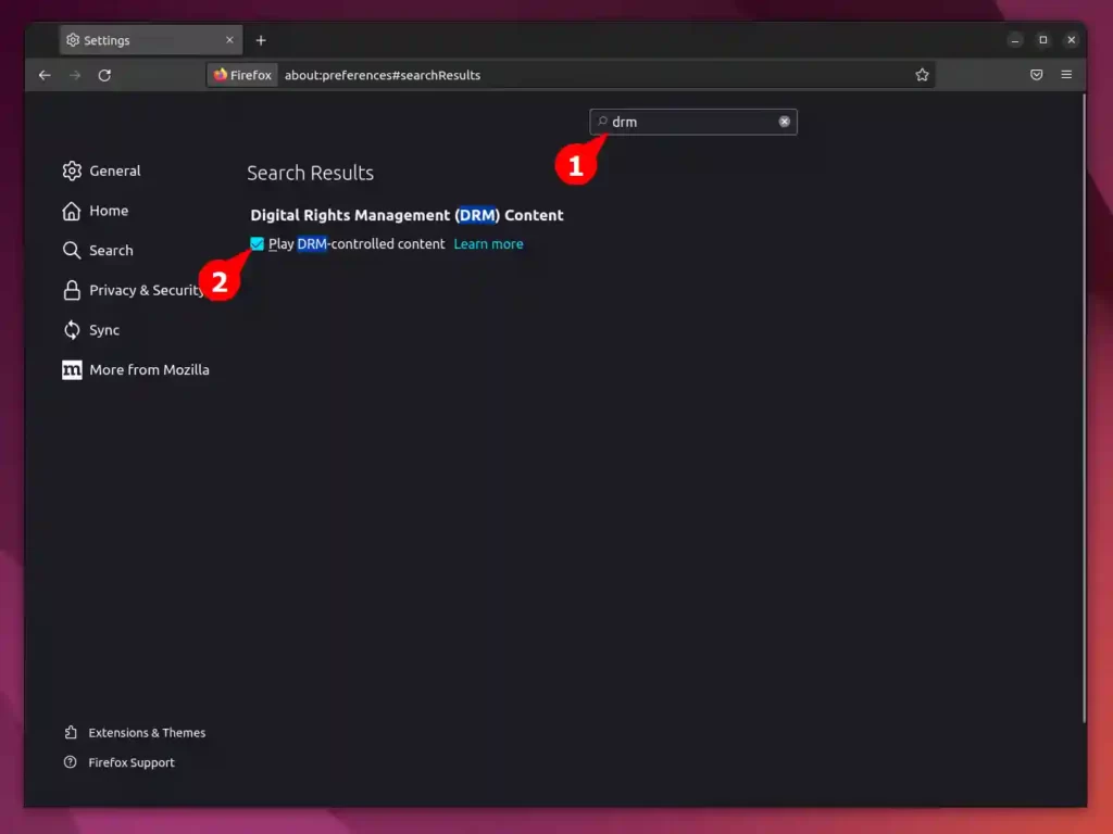 Enable DRM playback on Firefox