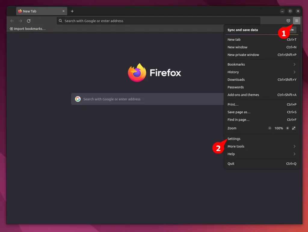 Go to Settings in Firefox
