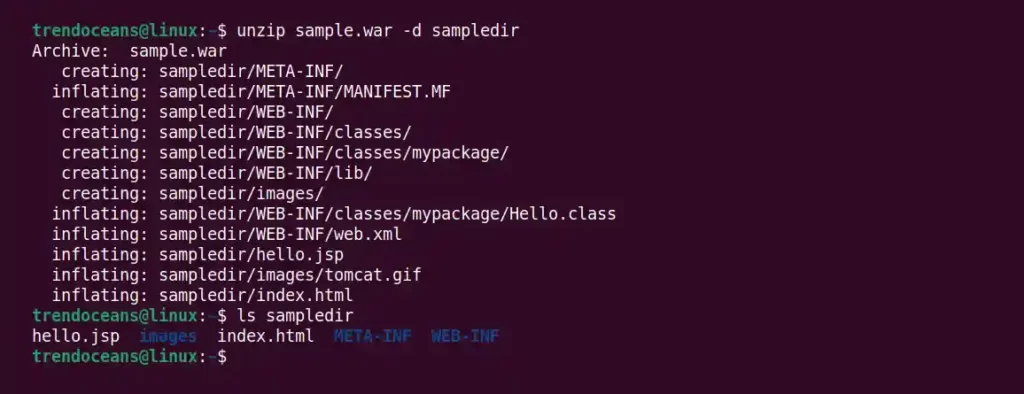 Extract the WAR file content in single directory