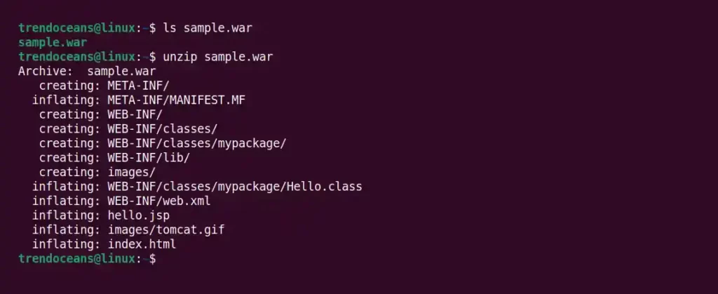 Extracting WAR file using Unzip Utility