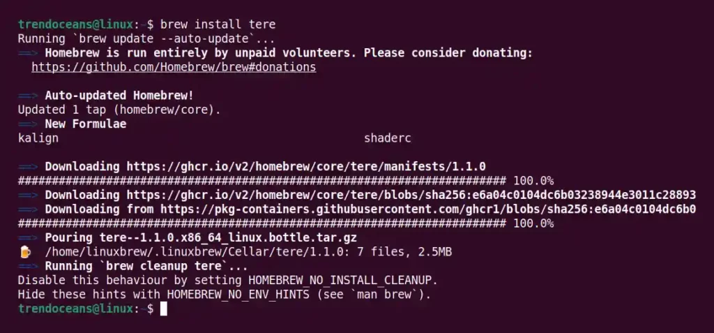 Install tere from brew package manager