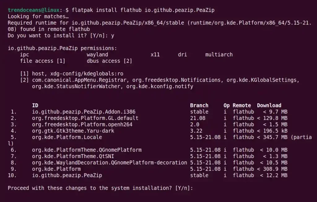 Installing PeaZip application from the Flatpak package manager