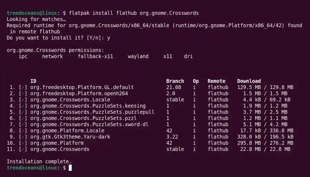 Installing Crossword game on Linux from Flatpak package manager