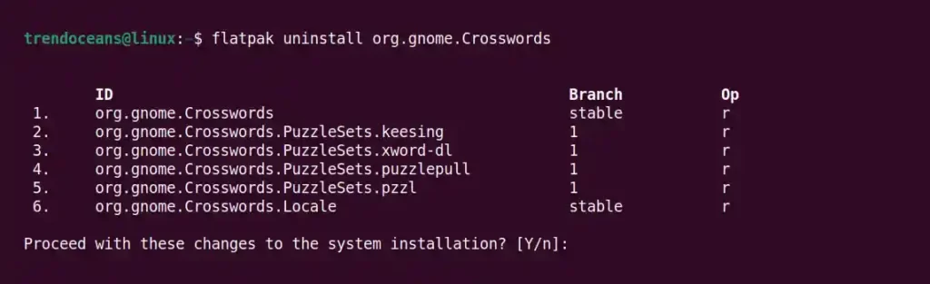 Removing Crossword from Linux from the Flatpak package manager