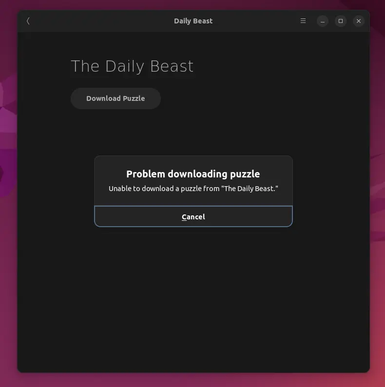 showing an error while downloading the puzzle from the Daily Beast news outlet