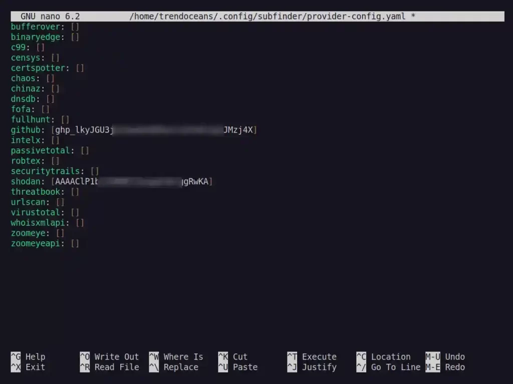 Subfinder configuration file with API keys