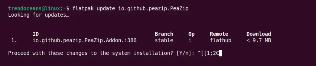 Updating PeaZip from the Flatpak package manager
