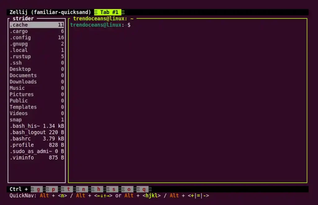 Zellij – Launching with Strider plugin (Ranger file manager clone)