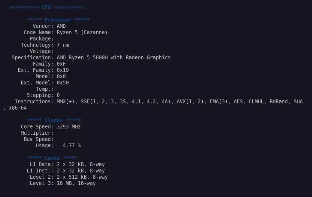 CPU-X standard output