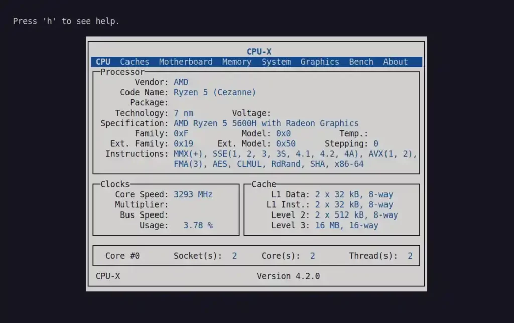 CPU-X text-based mode using NCurses