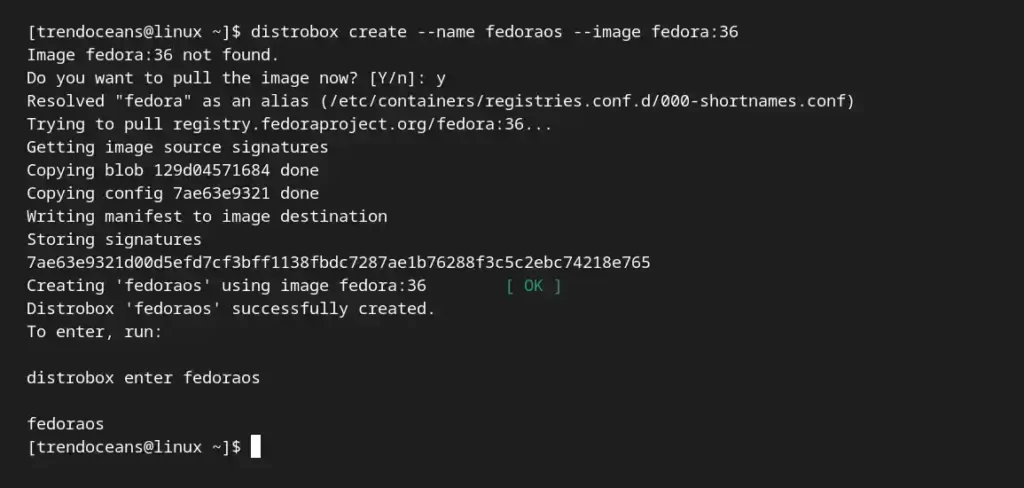 Creating a Fedora 36 Container using Distrobox