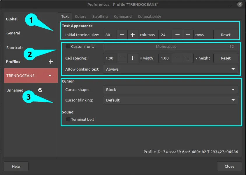 Customize Text option in Linux terminal