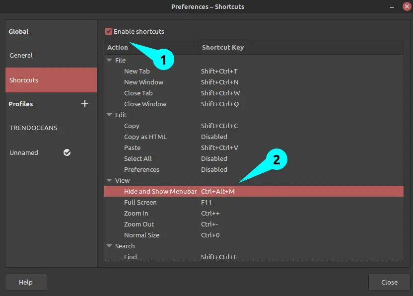 Enable Shortcut keys to terminal in Linux