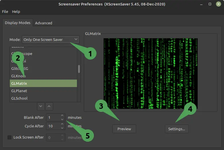 Set GLMatrix Screensaver