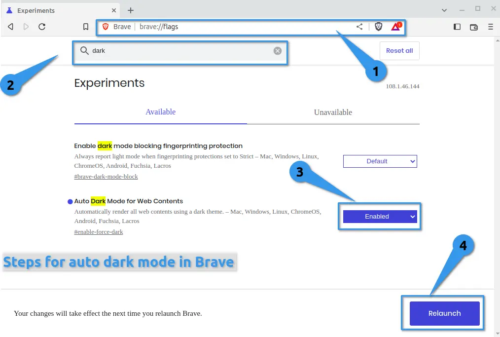 Steps for autodark mode in brave