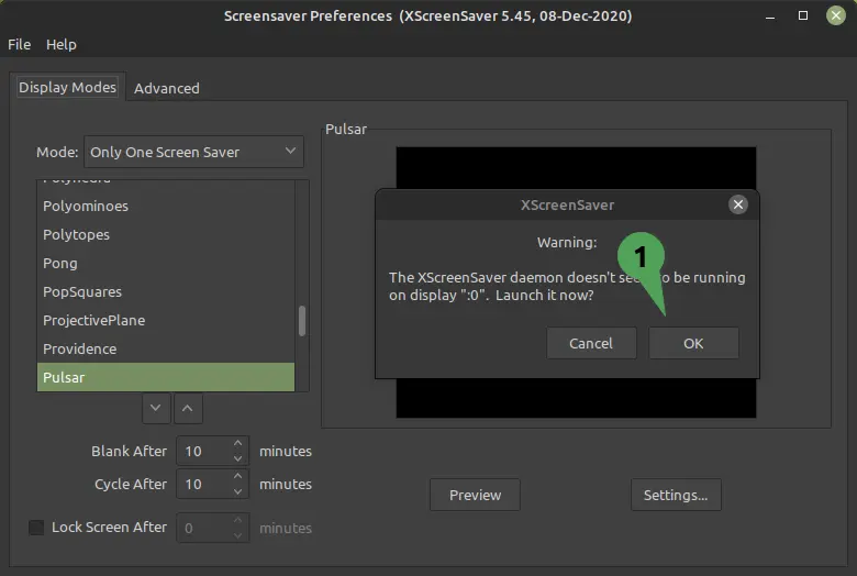 Xscreensaver first launch