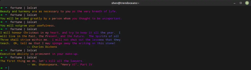 fortune command output with lolcat