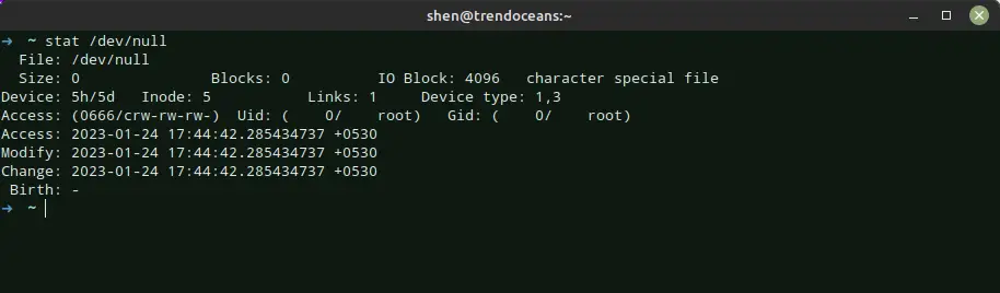 stat of dev null file