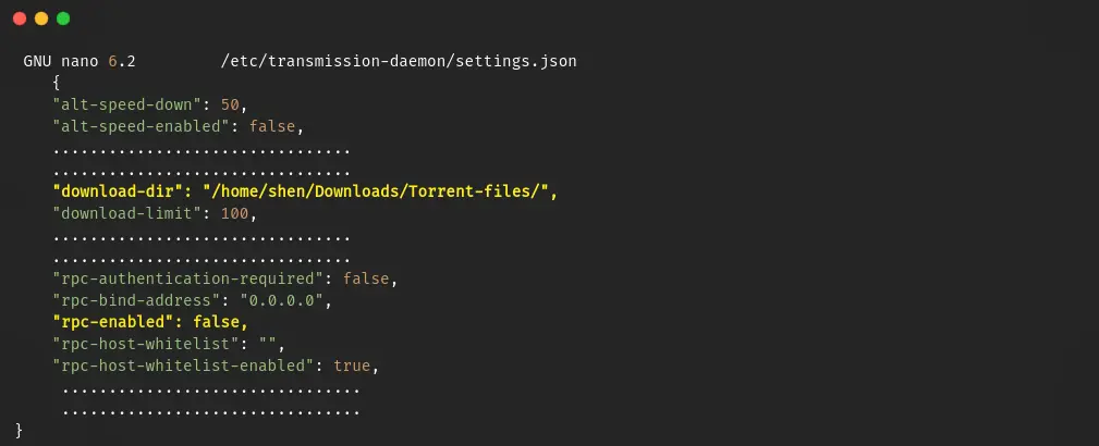 Modification in settings.json file