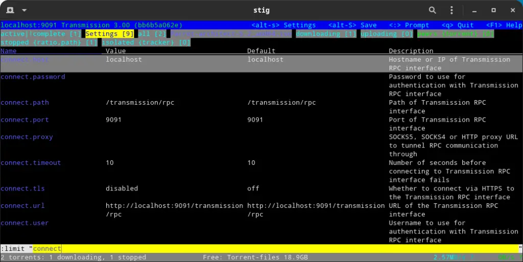 Setting option filter