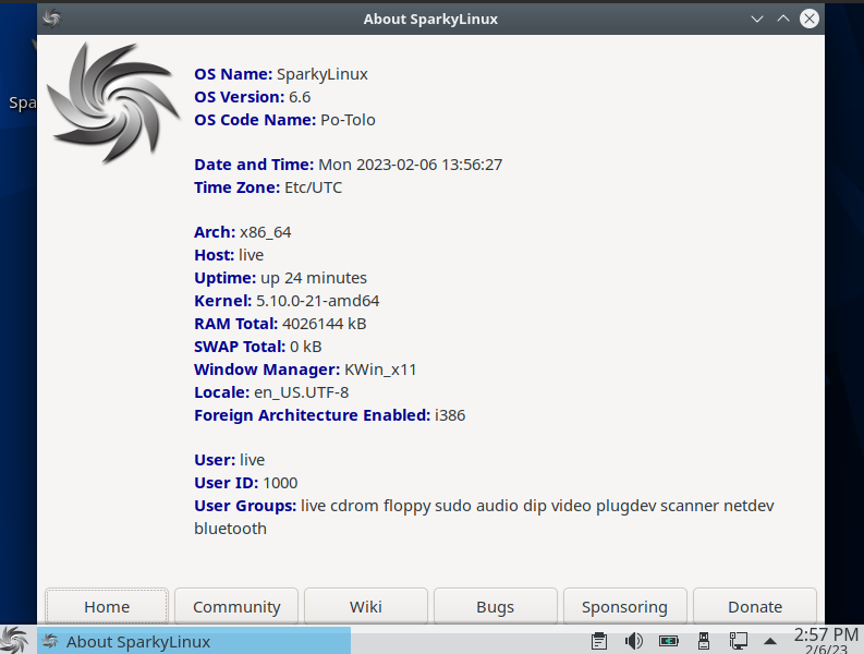 Sparky Linux system information