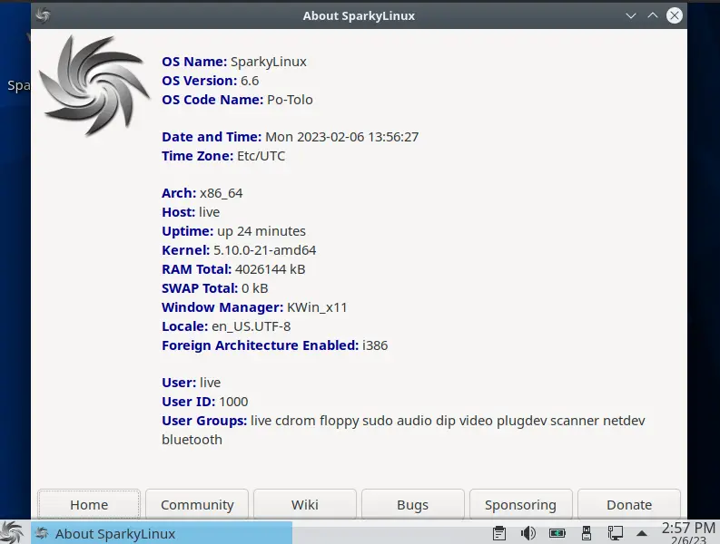 Sparky Linux system information