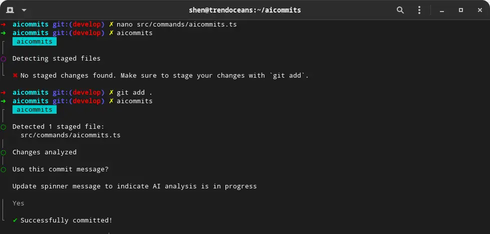 aicommit suggest commit message