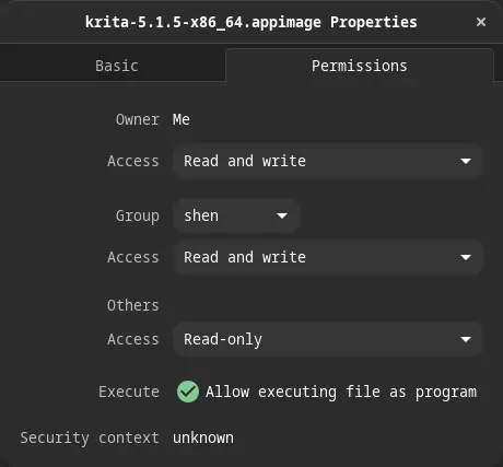 Make executable permission to krita appimage