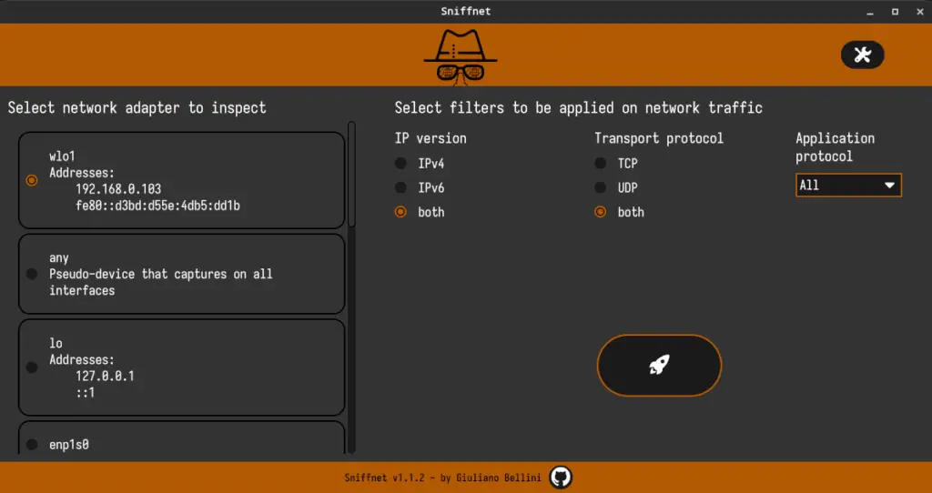 Sniffnet Main Interface